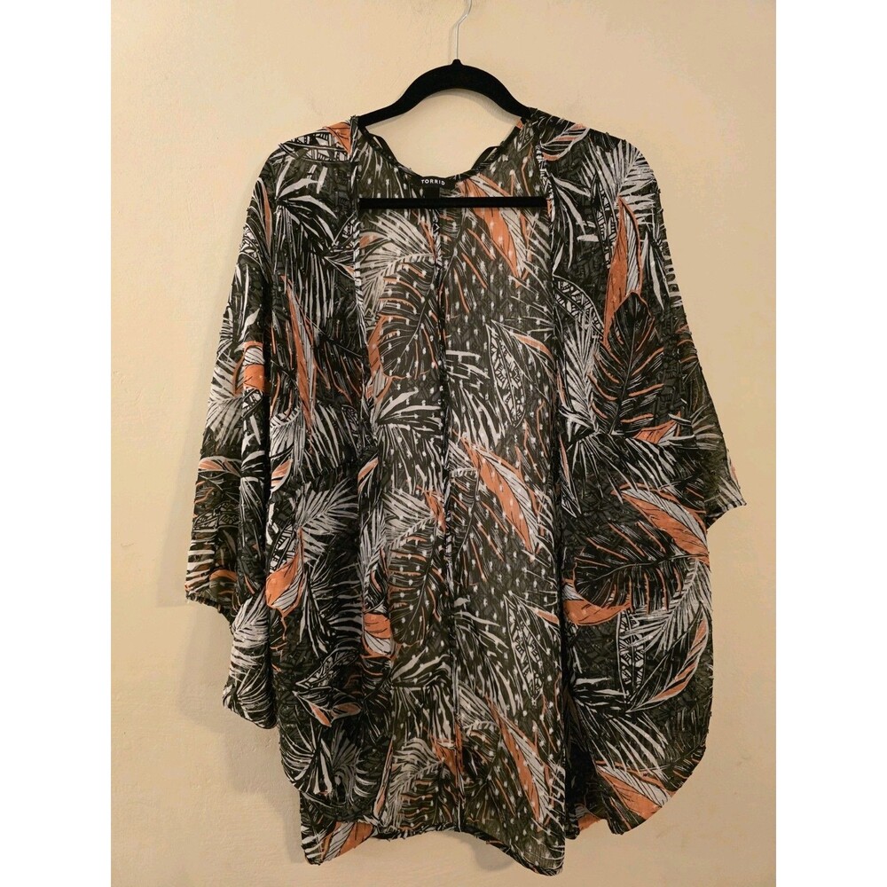 Torrid Women's Size 1/2 Chiffon Clip Dot Cocoon Kimono Palm Tree Semi Sheer Boho